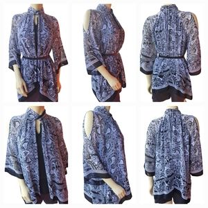 Black Label By Chico's Scarf Type Blouse, Black and White Size 0